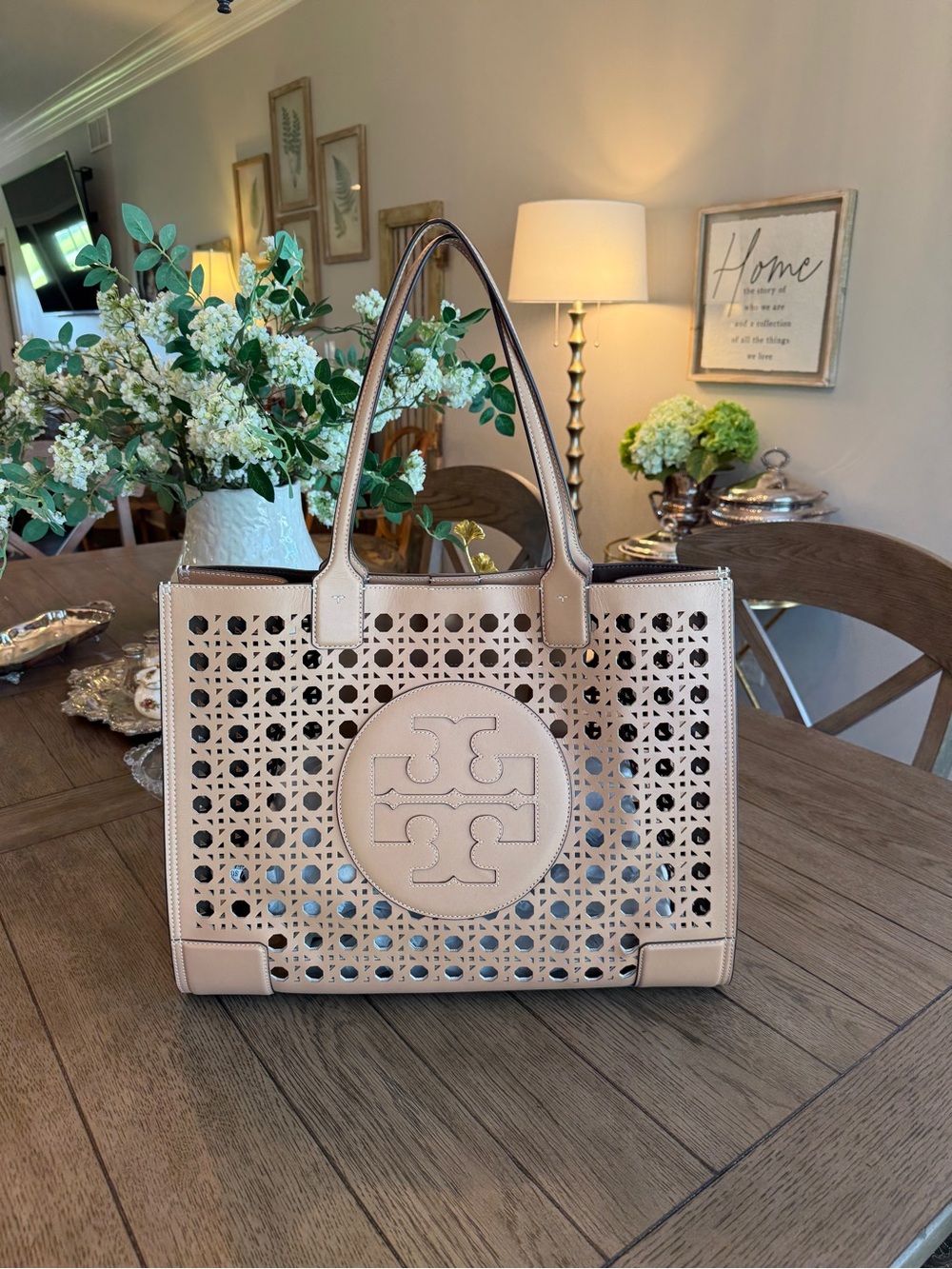Tory Burch Ella Basketweave Leather Tote